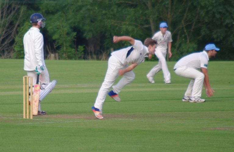 Opening left arm seamer Hugo March in action 